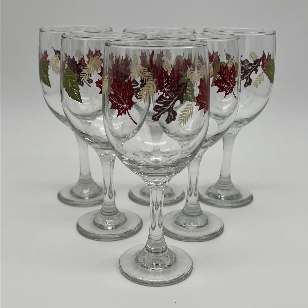 Vintage Libbey Fall Autumn Leaves Wine Glasses 10oz (Set of 6)